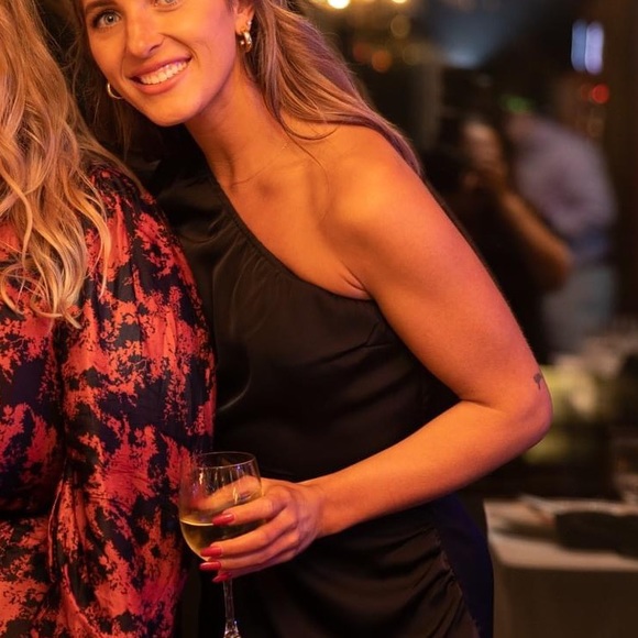 Satin Midi Dress One Shoulder Long Sleeve Cutout - Picture 4 of 5